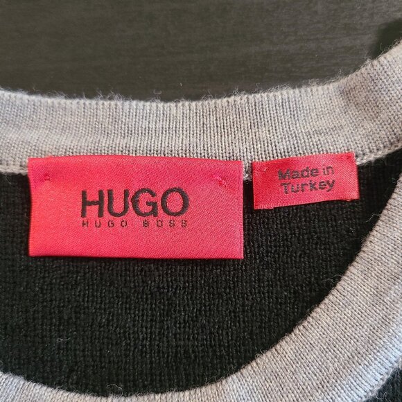 Hugo Boss Virgin Wool Houndstooth Sweater Black Gray Fade Medium - Picture 5 of 9